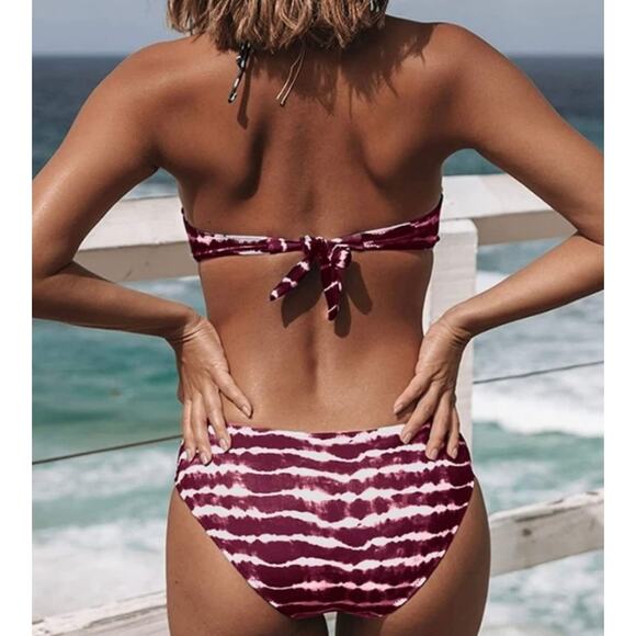 Amazon new small NWT red tie dye one piece halter tie back V Neck bathing suit - Picture 2 of 5